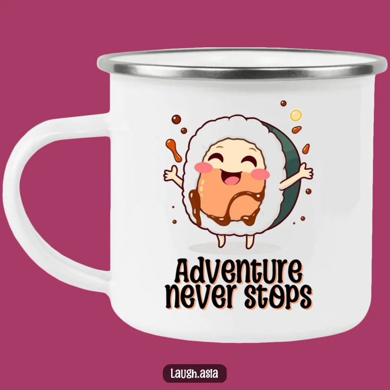 Funny Sushi Roll Dancing Camping Mug - Adventure-Ready Beverage Holder Gift